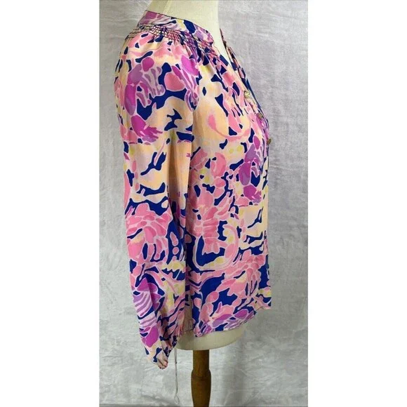 Lilly Pulitzer Silk Blouse Multicolor Oversized Size XXS -S (Read Measurements) - Picture 6 of 9